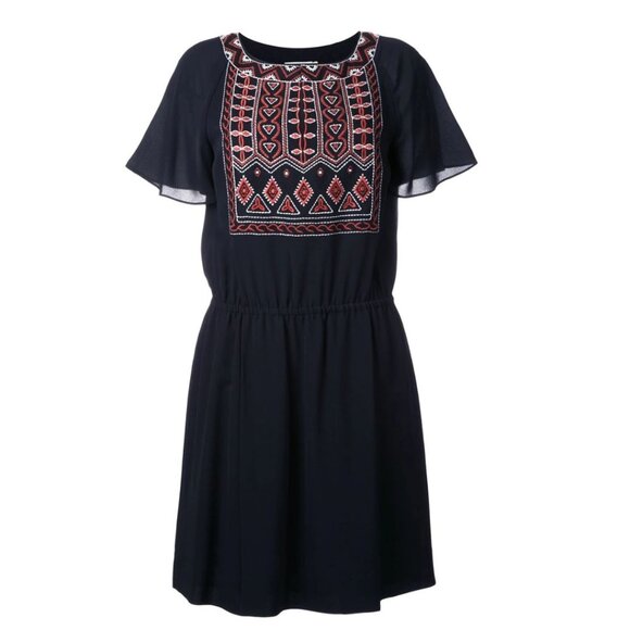 Tory Burch Black Mini Dress with Red Embroidery - Picture 8 of 11